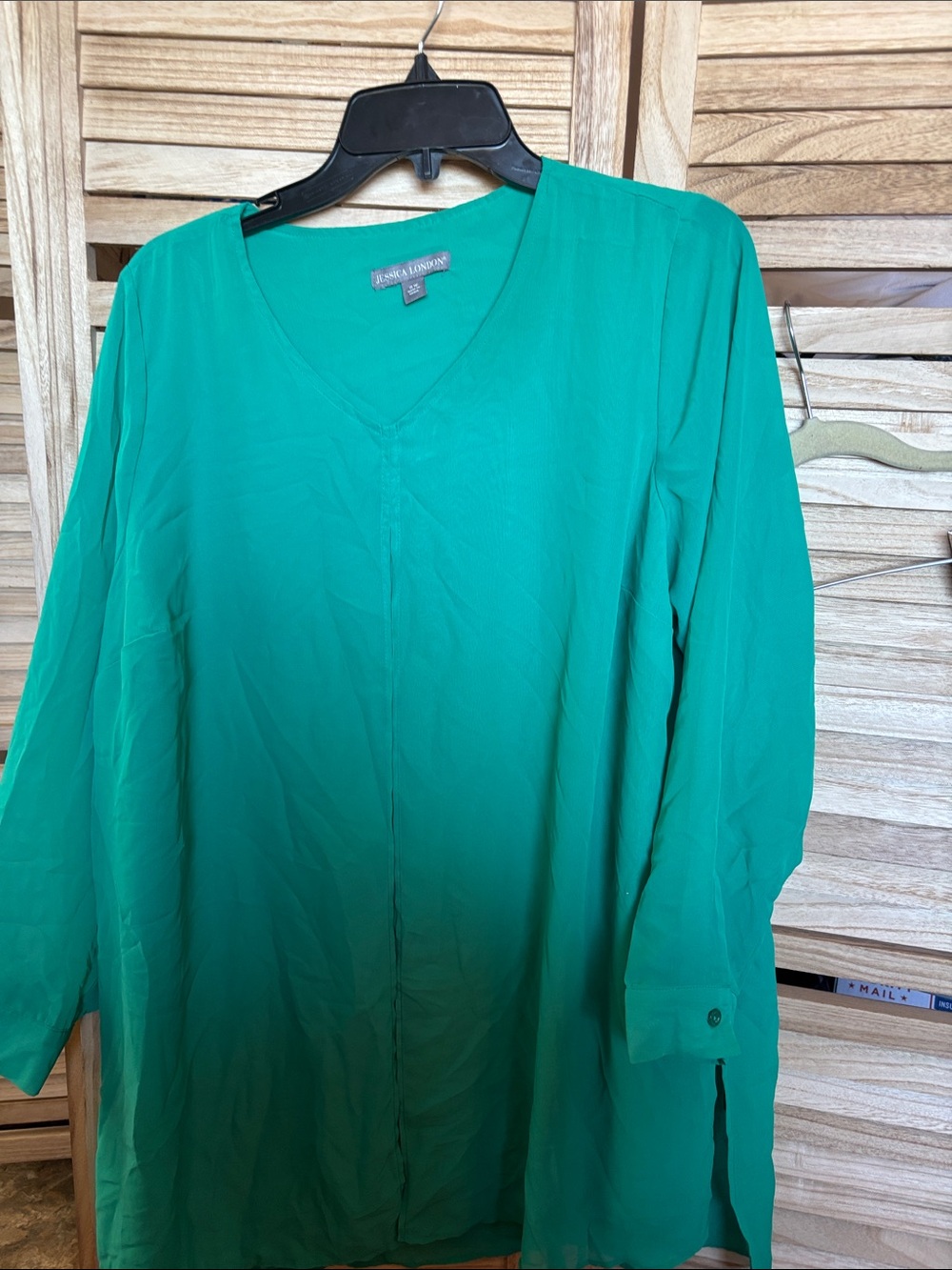 Jessica London Teal-Green V-Neck Long Sleeve Tunic 16W